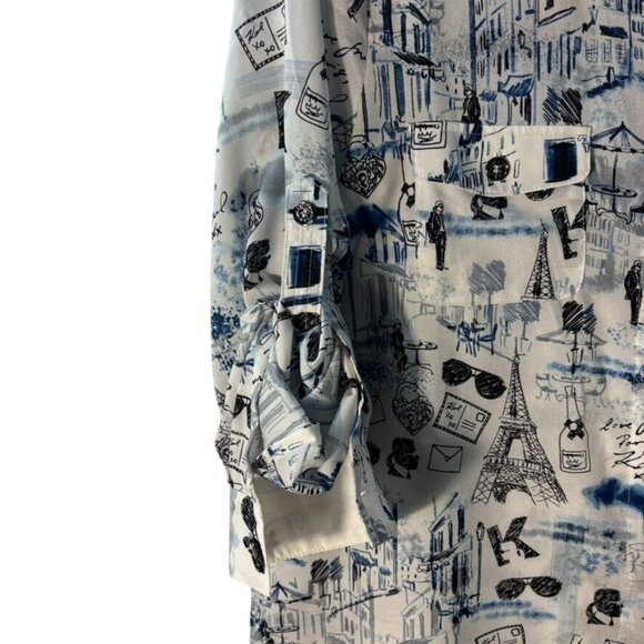 Karl Lagerfeld Paris Womens Graphic Print Long Sleeve Button-Down Shirt M 100% P - Picture 8 of 13